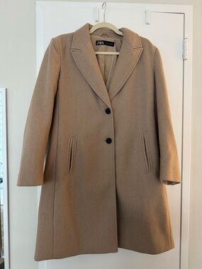 Zara Camel Single-Breasted Wool-Blend Coat